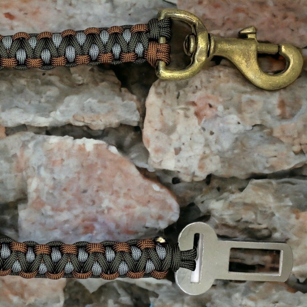 Dog Seat Belt Car Safety Leash ~ Grey & Brown ~ 21" ~ Handmade in USA ~ New